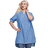 ellos Women's Plus Size Striped Henley Tunic Oversized Long Top Wear with Leggings - 1X, Ultramarine Stripe