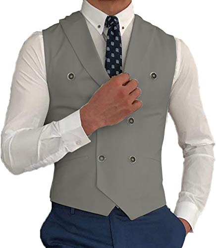Mens Formal Double Breasted Vest Tweed Shawl Lapel Suit Waistcoat