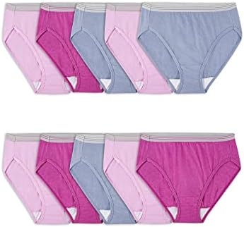Fruit of the Loom Women's Eversoft Cotton Brief Underwear, Tag Free & Breathable, Available in Plus, Hi Cut Blend-10 Pack-Colors May Vary, Size:8 (Pack of 10)