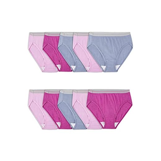 Fruit of the Loom Womens Eversoft Cotton Brief Underwear, Tag Free & Breathable, Available in Plus Size, Hi Cut - Cotton Blend - 10 Pack - Colors May Vary, 8 US