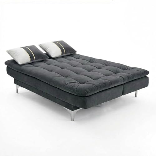 Image of Sparrow 3 Seater Fabric Click-Clack Sofa Cum Bed with Ottoman (Dark Gray) | Premium Soft Velvet | Plush Comfort Cushions | Modern Living Room Sofa | Spacious Comfortable Seating