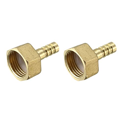 QUARKZMAN 10mm Púas x 1/2 PT Hembra Rosca Latón Espiga Manguera Montaje x 2uds Tubo Conector Adaptadores para Manguera Conexión, Conector de Lengüeta de Latón [Dorado Tono]