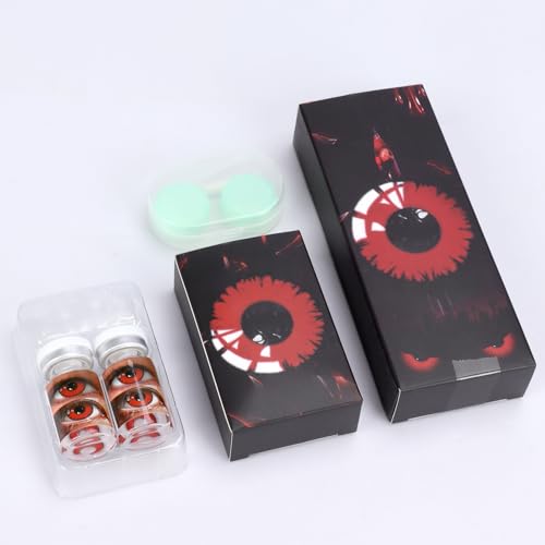 Rote Kontaktlinsen Farbig Ohne Stärke - 2 Stück(1 Paar) Farbig Kontaktlinsen Rot mit Kontaktlinsenbehälter für Fasching Karneval Make Up Cosplay