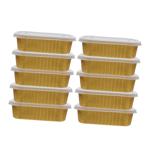 ノーブランド品 10個 使い捨てアルミホイル製食品保存容器 ゴールドカラー 蓋付き 焼き菓子やバーベキュー食材の保湿 鮮保持用調理トレイ 食品輸送