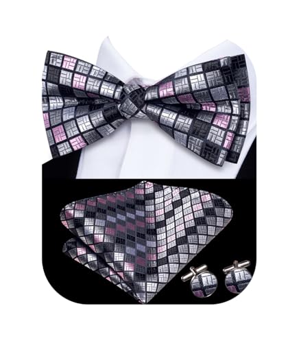 Image of Hi-Tie Bow Ties for Men Pre-Tied Pocket Square with Cufflinks Mens Bowtie Sets for Wedding Formal Party