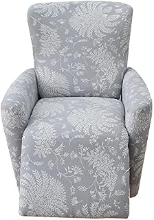 Highdi Recliner Covers with Pockets, Plant Printed Recliner Chair Slipcovers 4 Pieces, Spandex Polyester Furniture Protector, Non Slip Armchair 1 Seat Sofa Cover for Living Room (white leaves)