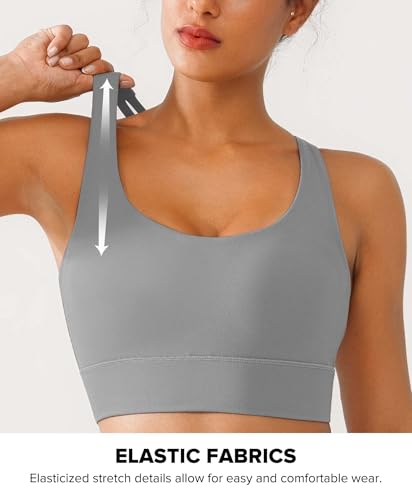 Image of BRXL High Support Padded Sports Bra for Women Buttery Soft Criss Cross Back Strappy Workout Athletic Running Gym Bra Grey