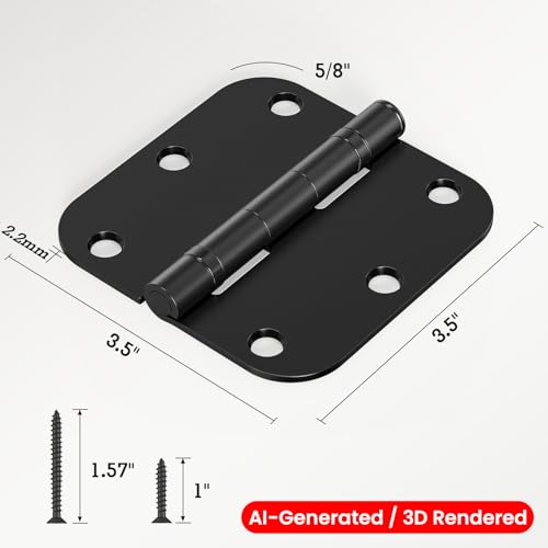 Image of 3 Pack Rounded Matte Black Door Hinges 3.5 Inch 5 /8 inch Radius No Squeak Ball Bearing Interior 3-1 /2 inchFlat Iron Bifold Residential Standard Bedroom Indoor for Doors 3 inch Hardware Control House Home Decor