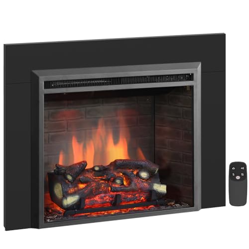 Image of PuraFlame Western 26 inch Electric Fireplace Insert with Trim Kit, Fire Crackling Sound, Resin Log, Remote Control, 750 /1500W Heater, Black