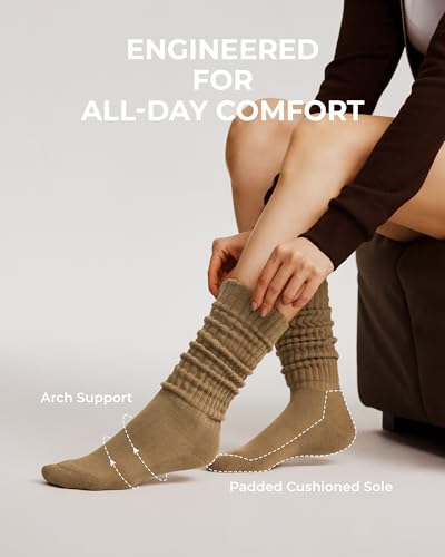Image of FITRELL Slouch Socks for Women, 3 Pairs Soft Cotton Knee High Scrunch Tube Boot Socks