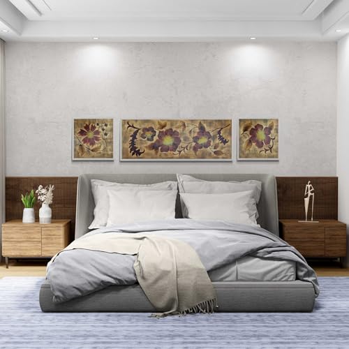Tableau triptyque fleur dorée fait main avec cadre en bois élégant - 4