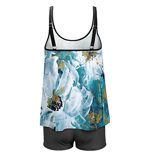 Lluo Womens Two Piece Plus Size Swimdress Suitable Swimsuits Flowy Tankini Swimsuits With Boyshorts U Neck Swim Tank Tops 2 Swimsuits Bottom Plus Size Bikini High Cut High Waisted Bathing Suit #TOP4
