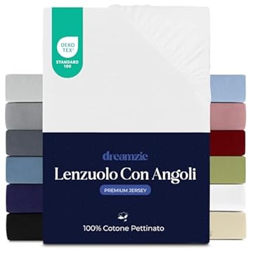 Dreamzie Lenzuola Letto Singolo Cotone 100x200 cm, Altezza Materasso fino a 22 cm - Lenzuolo Con Angoli Singolo - Bianco - Certificato senza Prodotti Chimici (Oeko TEX)