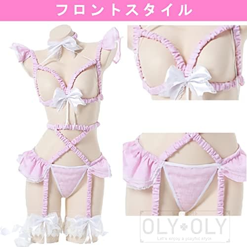 OLYOLY【5点セット】 過激 しましまパンツ マイクロビキニ 極小 ビキニ オープンバスト 縞パン タンキニ ボーダー ショーツ レディース Tバック ニーハイ (06 ピンク) 詳細画像3
