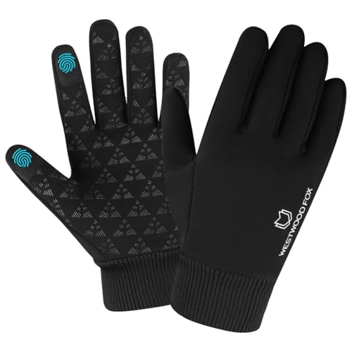 Westwood Fox Guantes de Invierno para Pantalla táctil, Ligeramente Impermeables, térmicos, cálidos, Antideslizantes, para Correr, Ciclismo, Guantes Resistentes (Negro, M)