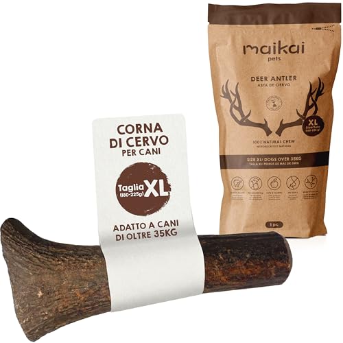 MAIKAI Corno di Cervo per Cani Grandi XL – Masticativo Naturale Senza Punta – Osso Inodore Antitartaro – Giocattolo Antistress Resistente – Snack Lunga Durata - Regali per Cani