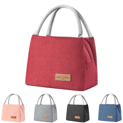 XhjzgcTech Lunchtasche Isolierte Lunchbox Bag,Wasserdicht Vespertasche,Kühltasche Herren Damen,Tragbar wasserdichtes Lunch Tasche für Frauen Männer Arbeit Schule Büro Picknick Snackbeutel (rot)