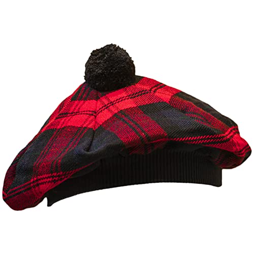 Image of Scottish Tam O' Shanter Hat Tartan Bonnet Pom Pom Wool Flat Cap One Size