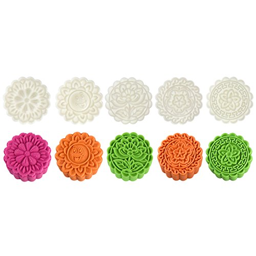 Cookie Stamp Moon Cake Mold Set, 125G 5Pcs Thickness Adjustable Cookie Press Diy Decoration Hand Press Cutter Cake Dessert Tool #TOP4