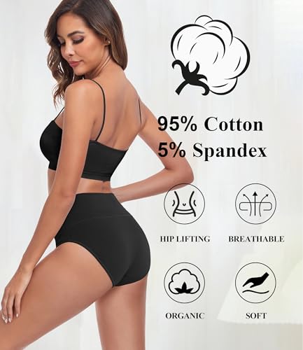 Image of coskefy High Waist Cotton Underwear for Women Full Coverage Panties Floral Print Briefs for Ladies 5 Pack