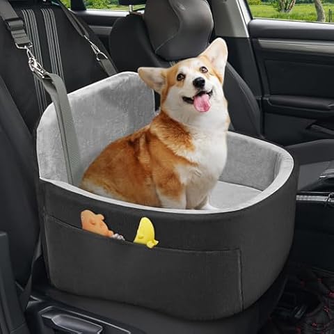 ONE PIX Dog Car Seat for Small Medium Dogs,Detachable Washable Dog Booster Seat Under 30lbs, Pet Car Seat with Storage Pockets, Grey Cover
