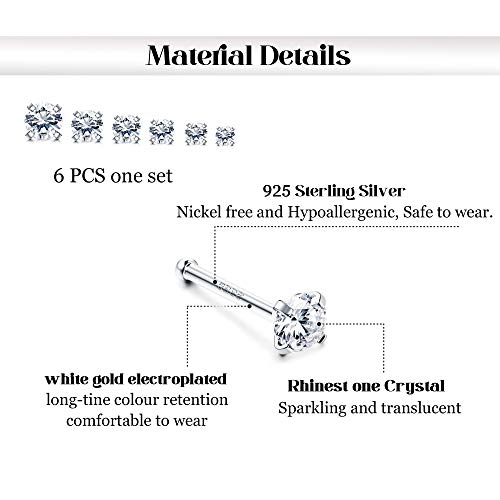 Sllaiss 6 Pcs 20G Nose Ring Studs 925 Sterling Silver Nose Piercings Set For Women 1.5Mm 1.8Mm 2Mm 2.5Mm 2.8Mm 3Mm Body Jewelry  #TOP2
