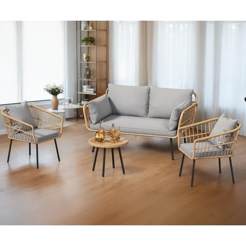 YITAHOME Sectional Sofa Couches for Living Room, 4 Seater Sectional Sofa Set with Thickness Cushions and Side Table - Grey 4 Pcs Bistro Set Grey