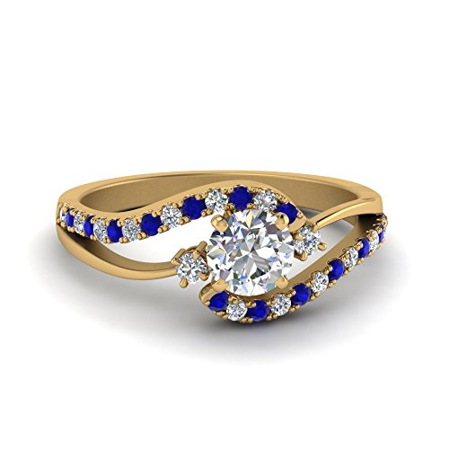 Image of Choose Your Gemstone Swirl 3 Stone Diamond CZ Engagement Ring Yellow Gold Plated Round Shape Side Stone Engagement Rings for Women, Girls and Ladies US Size 4 to 12