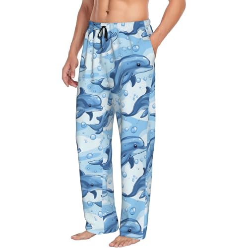 VOSERY Mens Pajama Pants - Fashion Cute Ocean Dolphin Print Pjs Sleep Bottoms for Mens Lounge Pants with Pockets