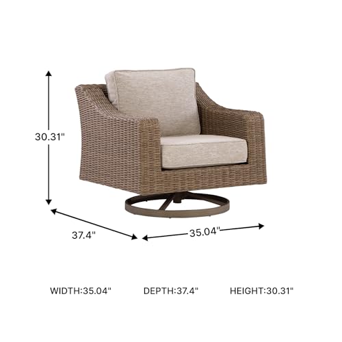 Image of Signature Design by Ashley Carmel Bay Casual Weather and UV Resistant Outdoor Swivel Lounge with Cushion, Light Brown & Beige