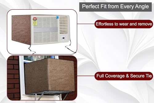 Image of The Furnishing Tree Window AC Cover for 2 Ton Capacity PVC Waterproof and Dustproof Sand Pattern Brown