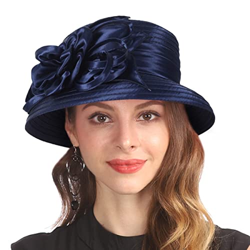 GLAKJGIY Derby Hat for Women Church Tea Party Wedding Cloche Bowler Bucket Hats Navy