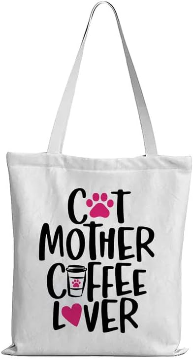 GiftneedCat Mother Coffee Lover Printed stylish Tote Bags | Cute Hand Bag for Women/Girls | Best for College, Travel, Grocery, Traveling & Daily Use | Reusable Tote Bag (14x16 Inches)