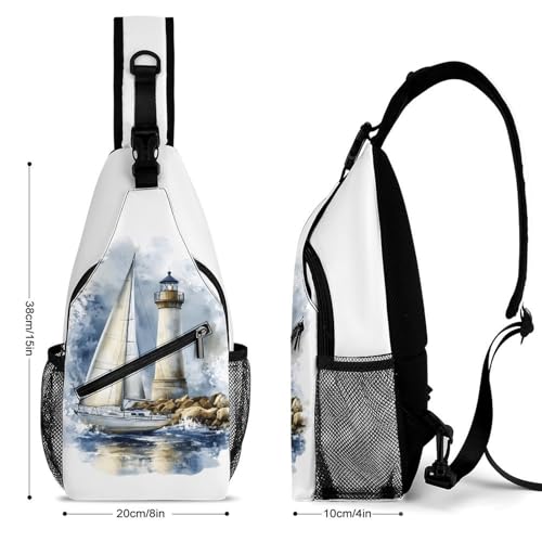 Lighthouse Tower Sea Sail Boat Crossbody Sling Backpack Casual Chest Bag Fanny Pack for Women Men Travel Hiking2