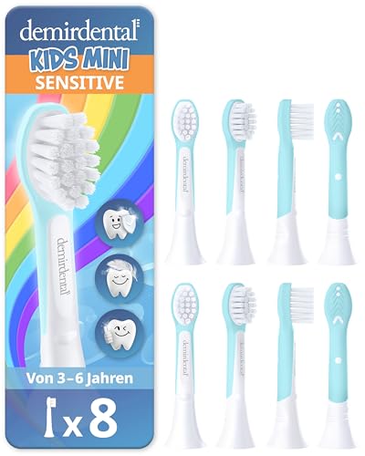 demirdental Ersatzbürsten für Kinder passend für Philips Sonicare Ersatzbürsten Kids, Compact Mini geeignet für 3-6 Jahre, entspricht HX6034 HX6038, Türkis, 8er Set