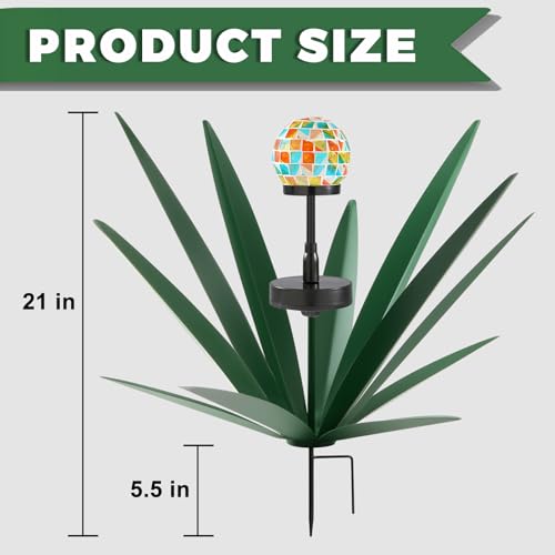 TOMBABY Solar Rustic Garden Style Metal Agave Plants Outdoor Patio, Home Decor Hand-Painted Metal Agave Garden Patio Statues, Suitable for Desert Areas, Outdoor Lawn Decorations (3 Solar Green) by TOMBABY - Image 4