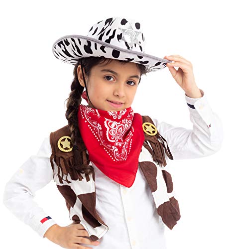 image for Spooktacular Creations Children's Black Cow Print Felt Cowboy Hat 2 Pa