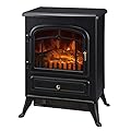 HOMCOM Freestanding Electric Fireplace Heater with Realistic Flames, 21" H, 1500W, Black