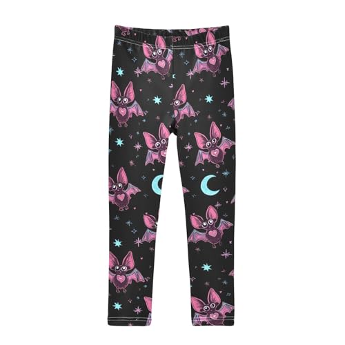 ALAZA Girls' Leggings Children's Yoga Pants Skinny Printed Dance Bat Moon Comfortable 4T