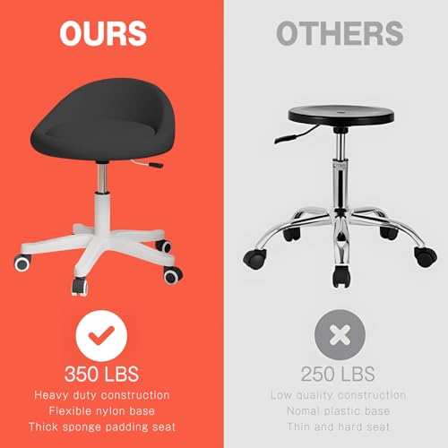 Image of Rolling Stool - Ergonomic Swivel Seat, Adjustable Height, Ultra-Quiet Wheels, Padded PU Leather Cushion, for Salon, Office, Massage & Medical Use Black sap1
