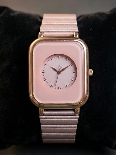 Image of Premium Rose Gold Square Analog Watch for Women & Girls | Stylish Stainless Steel Strap | Elegant Heart Second Hand | Trendy Ladies Wrist Watch under 500 | Square Case Design | Perfect for Casual | Affordable Fashion Watch for Girls