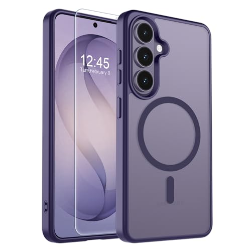 Image of SUPFINE Magnetic for Samsung Galaxy S26 Plus Case with Screen Protector, (Built-in Magnets) (Military Grade Drop Protection) Slim Translucent Shockproof Phone Case,Dark Purple
