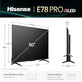 Hisense 50" 50E78QTUK PRO 144Hz QLED Smart AI TV - Hi-View AI Engine, 144Hz Game Mode PRO, Dolby Atmos, Quantum Dot Colour with Freely, Disney +, YouTube, Netflix