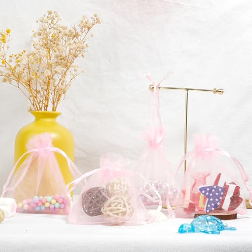 Image of BOEIAC Organza Bags - Pink Sheer Organza Gift Bags, 50 Pcs, 3 x 4 Inch, Jewelry & Party Favor Bags with Drawstring, Mesh Candy Bags for Wedding & Christmas