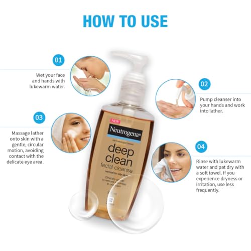 Image of Neutrogena Deep Clean Gentle Facial Cleanser | 2x Glycerin & Cleansing Agent | Alcohol-Free | Dermatologist Tested | Normal to Oily Skin | For Men and Women | 200ml (Pack of 3)