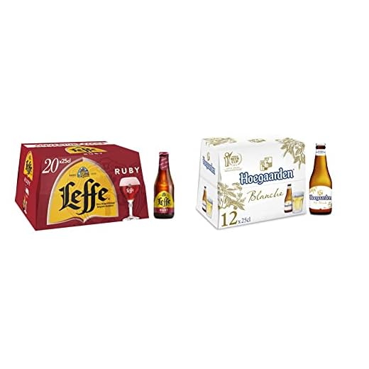 Bière Fruitée Leffe Ruby 5% Pack 20 Bouteilles 25cl & Bière Hoegaarden Blanche 4.9% Pack 12 Bouteilles 25cl