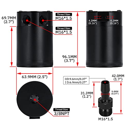 Pqy TK91-1 Oil Catch Can Baffled 2 Port Oil Catch Tank Kit thumb #2