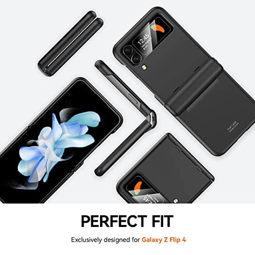 Goosebox For Galaxy Z Flip 4 Case, Embedded Camera Lens Screen Protection+ With Semi-Automatic Hinge Protection Military-Grade Rugged Drop-Proof Cover For Samsung Z Flip 4 (Black) #TOP5