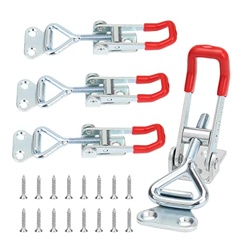 Powlankou 調節可能なトグルクランプ4個 高耐久トグルラッチクランプ ドア/キャビネット/木製ボックス用プルラッチ 耐荷重150kg 330ポンド (ネジ16個とドライバー付き)