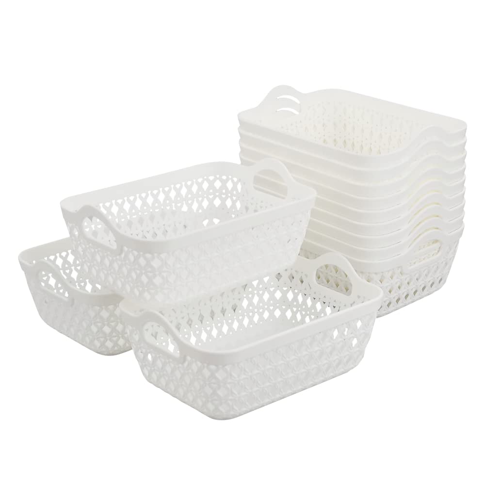 Readsky White Small Plastic Storage Baskets With Handles Desktop Organizer, Pack Of 12
